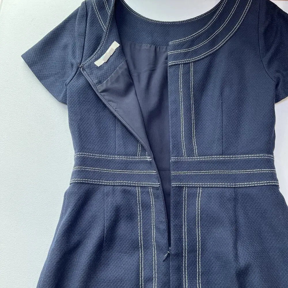 Boden Kitty Sheath Textured Midi Dress Size‎ U.S. 2R UK 6R Navy